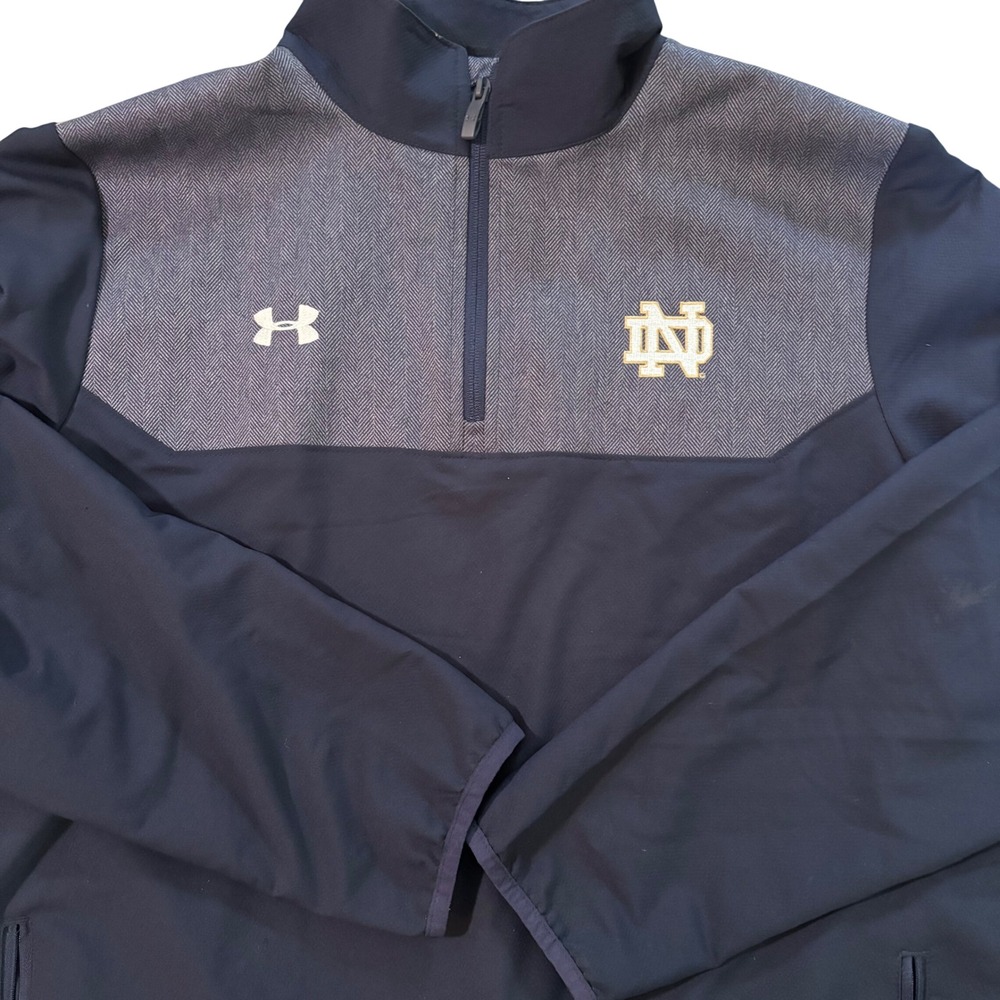 Under Armour Notre Dame 1/4 Zip Jacket XL Navy Blue Herringbone Pullover‎ Mens